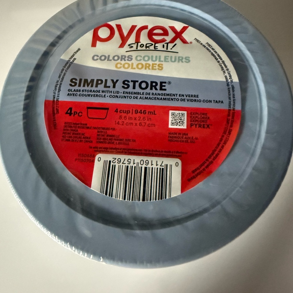 Pyrex Simply Store Glass Food Storage Set of 2 - Light Gray Lids